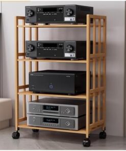Support d'équipement audio-vidéo multimédia à 4 niveaux, armoire de rangement réglable en hauteur pour lecteurs DVD/décodeurs de câbles avec roulettes universelles, unité de support mobile p