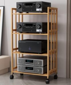 Meuble Audio HiFi Rack, Meuble stéréo, Haut-parleurs en Bois/lecteurs DVD/Support multimédia AV avec roulettes, étagère de Rangement pour Composants de Divertissement de 50, 55, 60, 70, 80
