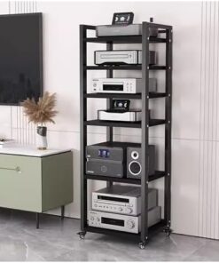 7 8 6 5 Étagère/Armoire pour Composants stéréo à 5 Niveaux, Support multimédia Audio-vidéo Haut et Robuste avec étagère réglable, étagère roulante pour Composants stéréo pour Salon/Maison/bu