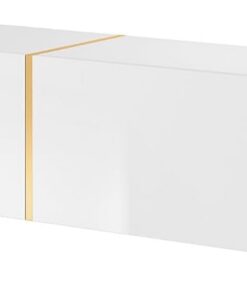 Selsey Meuble TV Armoire De Télévision 200 cm Suspendu Salle De Séjour Chambre À Coucher Blanc avec Insert Doré Bisira