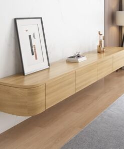 Meuble TV flottant à fixation murale, meuble TV flottant en bois massif, banc TV multimédia, meuble de rangement mural multifonctionnel, console TV pour salon/chambre (couleur bois, 16