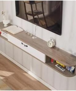 Générique Meuble TV Flottant, Meuble TV Flottant, Meuble TV Flottant, étagère Flottante avec Porte, Console multimédia de Divertissement, Banc de Rangement pour TV (Gris, 140 x 24 x 16,5 cm)