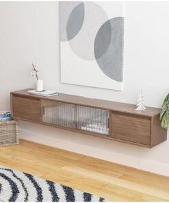 Meuble TV Flottant Étagères TV flottantes Console multimédia Murale en Bois Meuble de télévision Étagère de Divertissement avec Portes Doubles et Rangement pour la Maison et Le Bureau