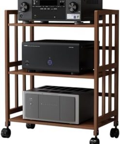 Support multimédia AV à 3 Niveaux, Support Audio pour Lecteur CD avec étagère en Bois réglable en Hauteur, Meuble multimédia, Organisateur de Composants stéréo de Divertissement pour la mais