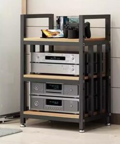 Meuble audio moderne ouvert pour armoire AV à 3/4 niveaux, meuble de rangement audio/vidéo, étagère de rangement multifonctionnelle, tour de composants stéréo de divertissement, 50 x 40 x 70