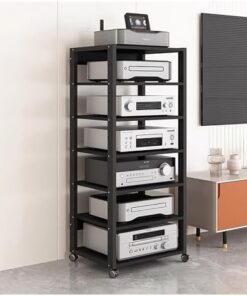 Générique Armoire de Rack Audio/vidéo à 5/6/7 Niveaux, Tour multimédia stéréo AV/Console de Lecteur de disques/Support TV d'angle pour Composants/étagère de Jeu avec étagères réglables pour Centre de