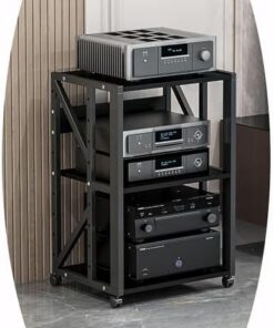 Meuble multimédia stéréo à 4 Niveaux, Meuble de Rangement multimédia AV, Petit Meuble de Rangement de Divertissement stéréo, Tour Audio à Rack Mobile (Noir, 69 cm-27 Pouces)