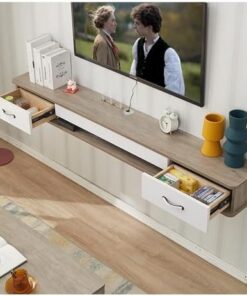 Générique Meuble TV Flottant avec tiroirs et Rangement - Couleur Bois, étagère de Divertissement Murale pour Salon Chambre