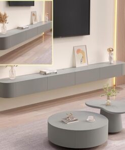 Meuble TV Flottant Mural, Meuble TV Flottant avec Plusieurs Compartiments de Rangement, Grande Console TV Murale pour Salon et Chambre, Gris (120x20x24cm)