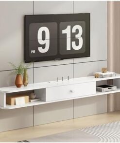 Meuble TV Flottant avec Espace de Rangement, Console multimédia de Divertissement Moderne, étagère Flottante pour sous la télévision, pour Chambre à Coucher, Salon (Couleur : Blanc, Taille :