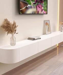 Générique Meuble TV Flottant Moderne avec Portes et tiroirs pour Salon, Chambre à Coucher avec Grand Espace de Rangement (Blanc, 120 cm)