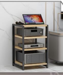 Support multimédia HiFi à 4/5/6 Niveaux, Meuble de Divertissement, amplificateur réglable, Tourne-Disque Mobile, Tour Audio (Noyer Clair, 60 cm/23,6 Pouces)