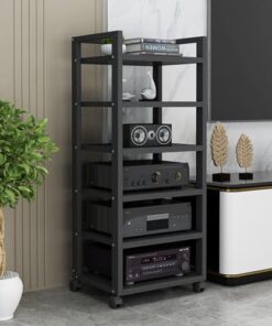 Support multimédia mobile à 6 niveaux, support audio/vidéo, support de lecteur CD, armoire de rangement pour composants stéréo avec étagère en bois réglable en hauteur pour la maison/le bure