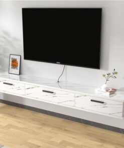 Meuble TV Mural Flottant - Console TV Longue avec Porte Rabattable, Rangement Moderne pour Salon, Armoire Suspendue (Rayures Blanches 140x22x20CM)