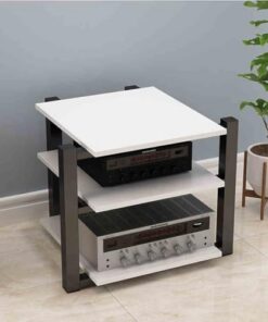 Support multimédia AV Couleur Bois à 4 Niveaux avec étagères de Rangement - Support de Rack Audio Tour Étagère d'angle idéale pour Le cinéma Maison et Les centres de Divertissement