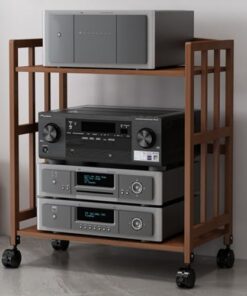 Support audio en bois marron à 2, 3, 4 et 5 niveaux, support multimédia AV à roulettes pour lecteurs DVD, console de jeu, boîtier TV, routeur WiFi, support de platine avec étagère réglable (