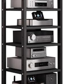 Meuble récepteur stéréo pour lecteur de CD, support audio vidéo avec roulettes, support de tuner robuste d'angle réglable pour cinéma maison, cuisine, salon, chambre à coucher, étagères pour
