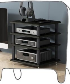 Meuble de Rangement Audio-vidéo 2, 3 ou 4 Niveaux, Support HiFi Mobile, Support pour Lecteur CD, Tour Audio, étagères en Bois, Centre multimédia d'angle (Noir, 4 niveaux/40 x 35 x 55 cm)