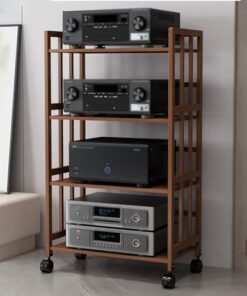 Meuble de rangement multimédia à 4 niveaux, support multimédia audio vidéo stable avec roulettes facilement déplaçable, composants de support multimédia pour le rangement à domicile Xbox, co