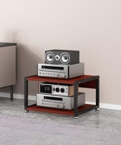 Générique (FR:Support multimédia AV, Meuble Audio d'angle sur Pied, Meuble stéréo Ouvert avec étagères réglables, Meuble de Rangement multimédia Multifonction (Couleur : Teck, Dimensions : 2 Niveau