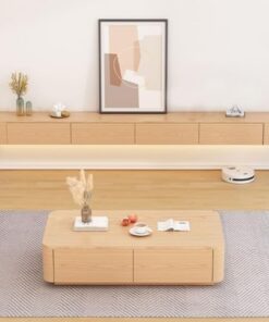 Meuble TV Mural Flottant en Bois Massif, étagères flottantes, Console multimédia Moderne, Grand Rangement, Banc TV avec Porte (Bois, 200 cm)