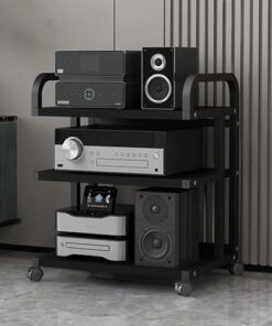 Étagère multimédia, étagère de jeu, support DVD, support multimédia AV, étagère d'angle, support audio stéréo, support multimédia audio-vidéo moderne à roulettes, pour lecteurs DVD, consoles