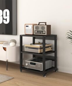 Étagère AV à 3 niveaux mobiles pour composants audio vidéo - Meuble multimédia d'angle TV HiFi pour salon, salle de jeux et d'enregistrement - 50 x 40 x 69,5 cm