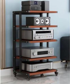 Support audio, support HiFi, meuble AV, support multimédia, meuble à composants audio et vidéo avec roue de frein, support stéréo à 4/5/6 niveaux, support d'angle, tour audio, meuble audio o
