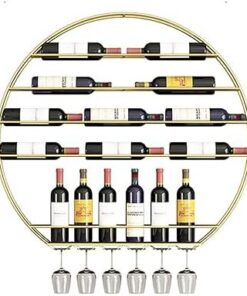 Étagère à vin Ronde Murale Flottante pour Bar, présentoir pour Bouteilles d'alcool, Support Mural pour Bouteilles d'alcool avec Support Suspendu pour Verres à vin, Support de Bar pour la mai