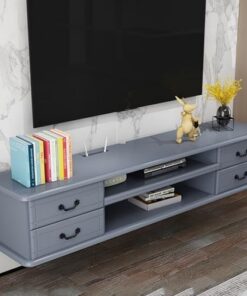 Meuble TV Flottant en Bois avec tiroirs, Centre de Divertissement avec Rangement, Table TV pour Salon, Chambre et Bureau (Couleur : Gris, Taille : 160 cm/63 Pouces)