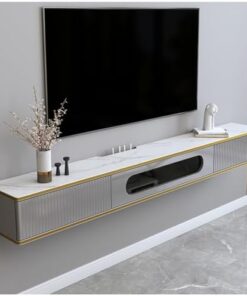 Meuble TV Mural avec Portes et tiroirs - Meuble TV Flottant en Bois Massif - Grand Meuble TV avec Rangement et étagères