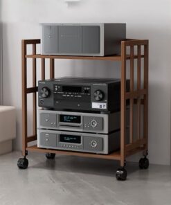Étagère DVD, support multimédia avec roulettes, étagère de jeu, support multimédia AV, étagère d'angle, meuble TV d'angle mobile, vitrine audio pour lecteurs DVD/décodeurs de câbles/consoles