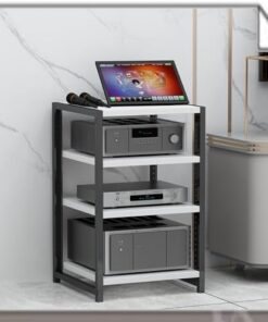 Support multimédia HiFi à 4/5/6 Niveaux, Meuble de Divertissement, amplificateur réglable, Tourne-Disque Mobile, Tour Audio (Blanc, 60 cm/23,6 Pouces)