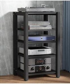 Support de Tour Audio HiFi avec étagères réglables, Meuble de Rangement AV en Bois, étagère d'angle, vitrine pour Lecteur CD/DVD, adapté au Home cinéma (Rotatif, 3 Niveaux).