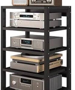 Supports et Supports stéréo sur roulettes, Support de Composants Audio au Sol pour Salon/Bureau, Armoire de Composants Audio/vidéo à 4 ou 5 Niveaux avec étagère réglable en Hauteur (Couleur