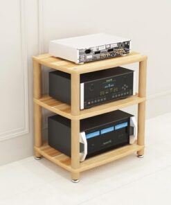 Meuble de Rangement HiFi 3/4 Niveaux, Meuble de Rangement AV, Support d'amplificateur, étagère Audio-vidéo pour Lecteur de disques, récepteur stéréo (Noyer Clair, 3 Niveaux)