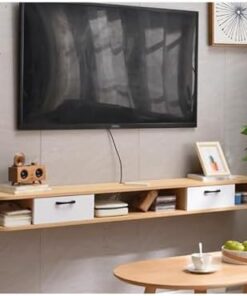 Générique Meuble TV Flottant, Meuble TV Mural en Bois Massif avec Trous pour câbles pour boîtiers TV Satellite, boîtiers câbles, Consoles de Jeux (120 x 24 x 16,5 cm)