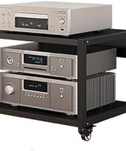 Armoire de Rangement Audio Robuste à 2 Niveaux avec roulettes, Support pour Composants stéréo de Divertissement pour Supports Audio/vidéo, étagères AV, Supports et Tours