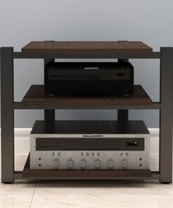 Support Audio Domestique, Support pour Tourne-Disque en métal, étagère d'angle Robuste à 2, 3 ou 4 Niveaux pour cinéma, Bureau, Meuble stéréo (Noyer Noir, 3 Niveaux)