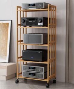 Meuble Audio HiFi Rack, Meuble stéréo, Haut-parleurs en Bois/lecteurs DVD/Support multimédia AV avec roulettes, étagère de Rangement pour Composants de Divertissement de 50, 55, 60, 70, 80