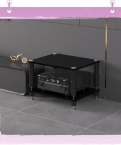 Meuble de Rangement AV 3/4 Niveaux, Support HiFi, Support d'amplificateur, Support Audio, Centre multimédia Ouvert, Support multimédia d'angle Moderne (Noir, 2 Niveaux)