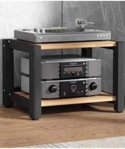 Support de Tour Audio HiFi avec étagères réglables, Meuble de Rangement AV en Bois, étagère d'angle, vitrine pour Lecteur CD/DVD, adapté au Home cinéma (Rotatif, 3 Niveaux).
