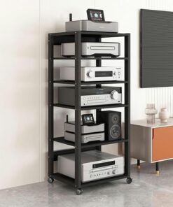 Support multimédia à 5/6/7 Niveaux, Support Audio, Support de Lecteur CD, Armoire de Rangement de Composants stéréo avec étagère en Bois réglable en Hauteur pour la Maison/Le Bureau/Le ciné