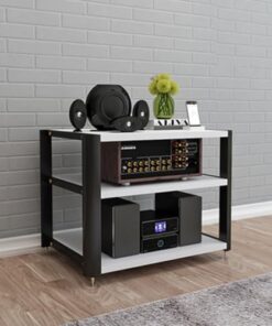 Support de composant Audio de récepteur AV Centre de Divertissement TV d'angle Support de Tourne-Disque Moderne du Milieu du siècle - Support de Rack Audio stéréo Blanc crème pour Salle d'en