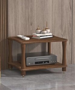 Meuble stéréo pour la Maison, Le Bureau, Le Support HiFi pour Tourne-Disque, étagère d'angle pour la Maison, Le Bureau, Le cinéma, Les Jeux vidéo, Les DVD (Couleur Noyer Noir, 2 Niveaux)