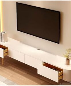 Meuble TV flottant en bois avec tiroirs et portes, meuble de rangement mural moderne pour console multimédia, meuble de rangement TV blanc, centre de divertissement pour salon, chambre à cou