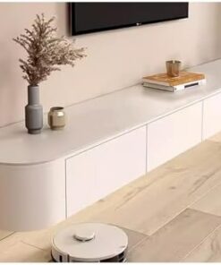 Meuble TV flottant avec tiroirs, console multimédia murale, centre de divertissement moderne, étagère TV en bois, table TV avec rangement, meuble TV blanc pour salon, chambre (blanc, 240 x 2