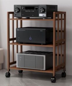 Meuble de support multimédia AV sur pied avec roulettes, support multimédia audio-vidéo robuste à 2/3/4/5 niveaux avec étagère réglable, armoire de rack de composants stéréo, bois, l 22″ × H