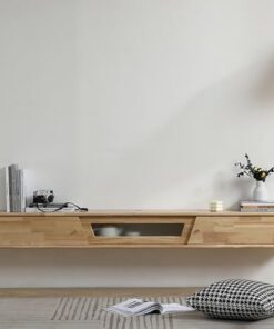Console TV Flottante avec tiroirs et Porte Meuble TV Moderne en Bois pour Montage Mural Petit Centre de Divertissement pour Chambre à Coucher Salon Couloir 160x24x20cm Bois