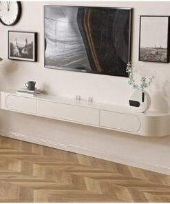 Générique Meuble TV Blanc de 62,9 Pouces pour Petit Appartement, Meuble de Rangement Mural Moderne, Meuble TV Flottant, Centre de Divertissement, Console multimédia